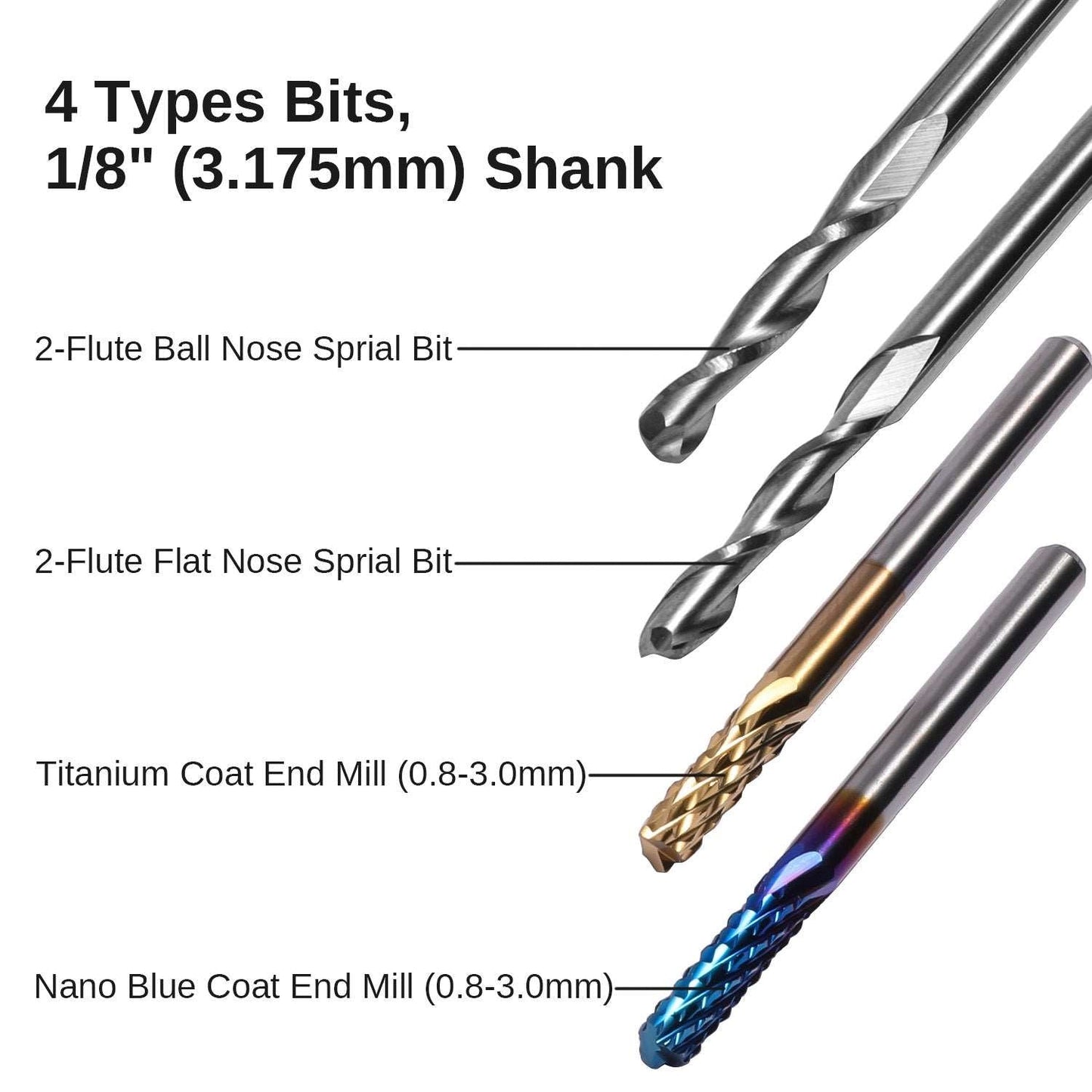 40PCS CNC Milling & Carving Bit Set, 1/8" Shank