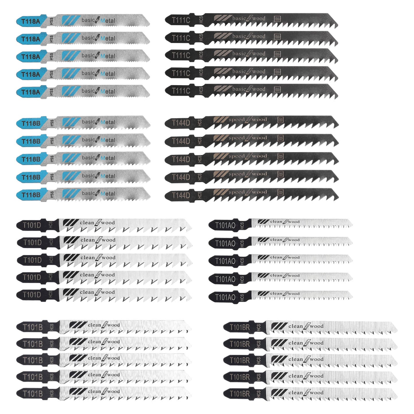 WOODSTARTER 40-Piece T-Shank Jigsaw Blade Set with Storage Case, HCS/HSS, for Wood, Plastic & Metal Cutting