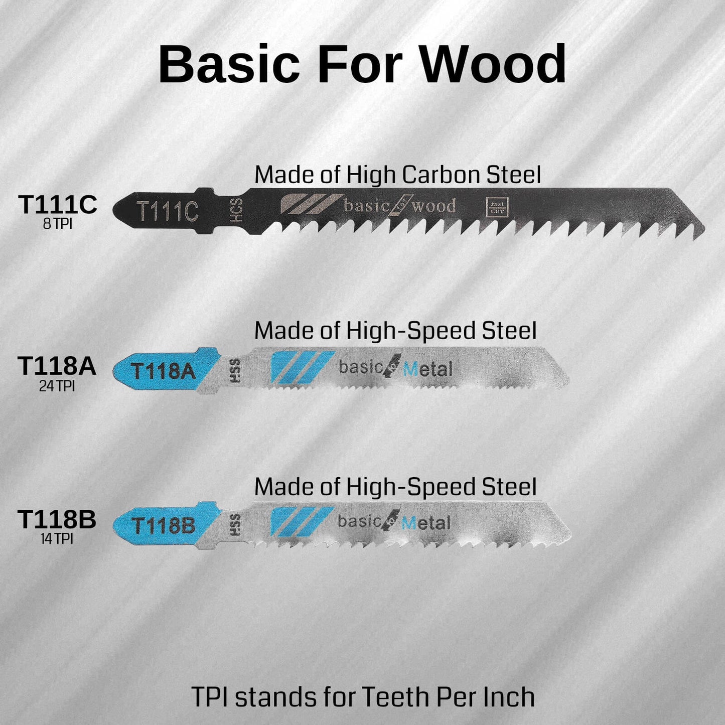 WOODSTARTER 40-Piece T-Shank Jigsaw Blade Set with Storage Case, HCS/HSS, for Wood, Plastic & Metal Cutting